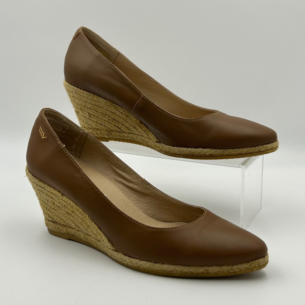 Viscata Roses Espadrille Wedge Pumps Womens 39 Brown Leather Pointed Toe Spain